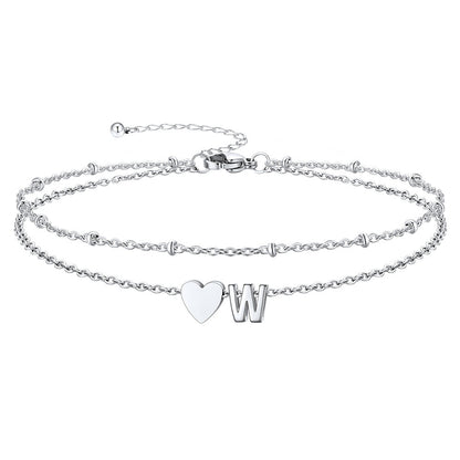 Initial Heart Layered Anklet With Heart for