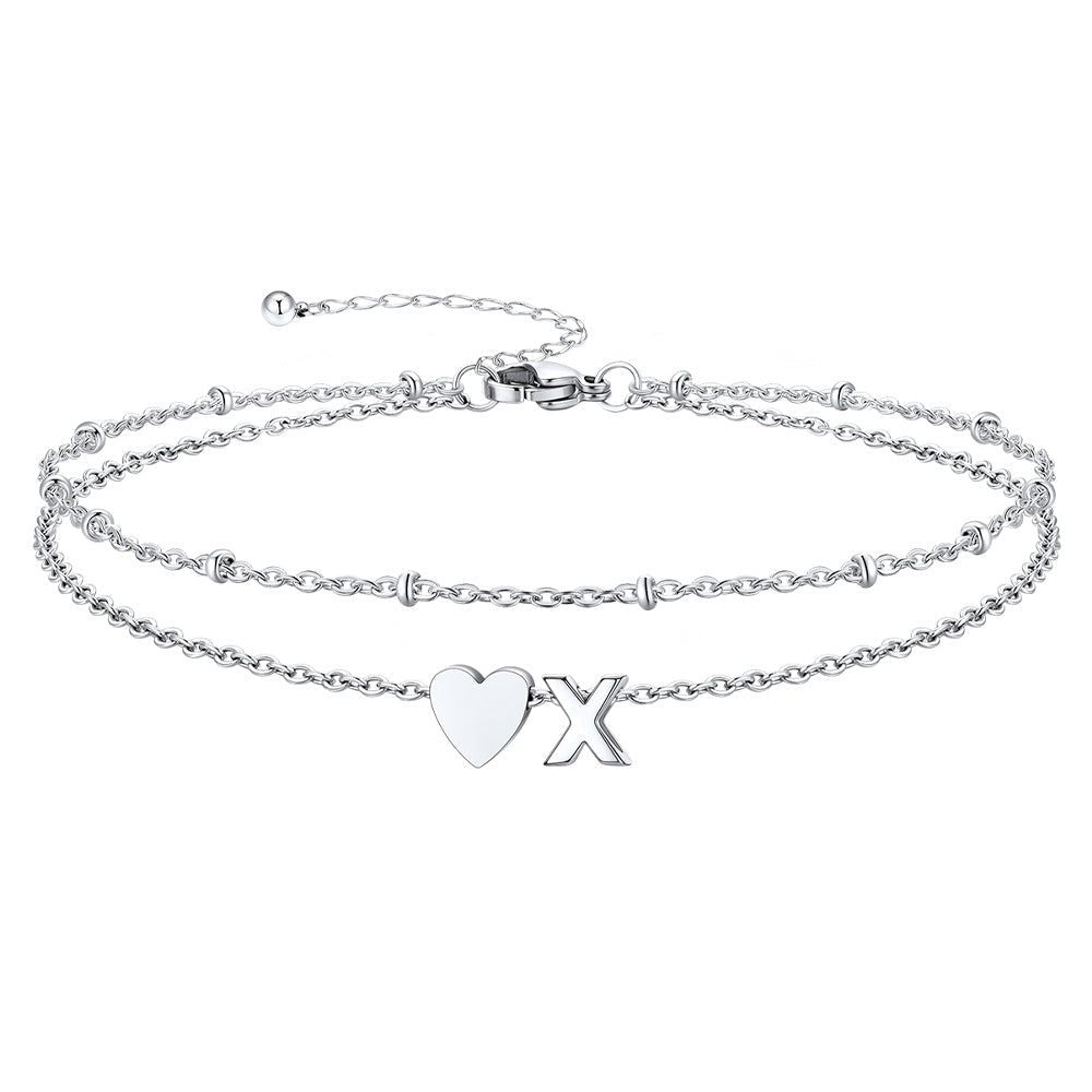 Initial Heart Layered Anklet With Heart for