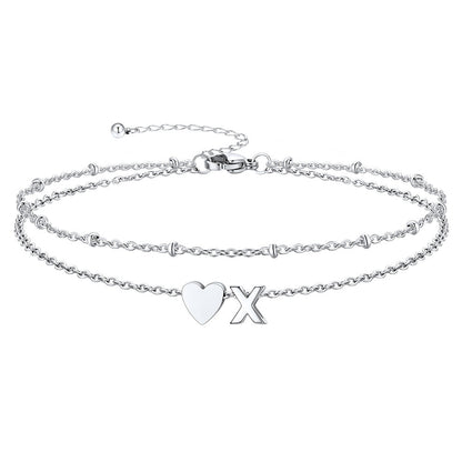 Initial Heart Layered Anklet With Heart for