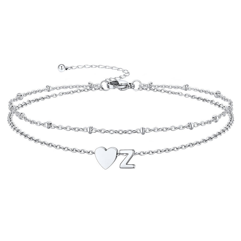 Initial Heart Layered Anklet With Heart for