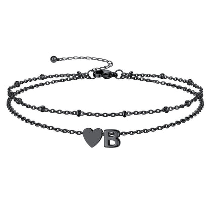 Initial Heart Layered Anklet With Heart for