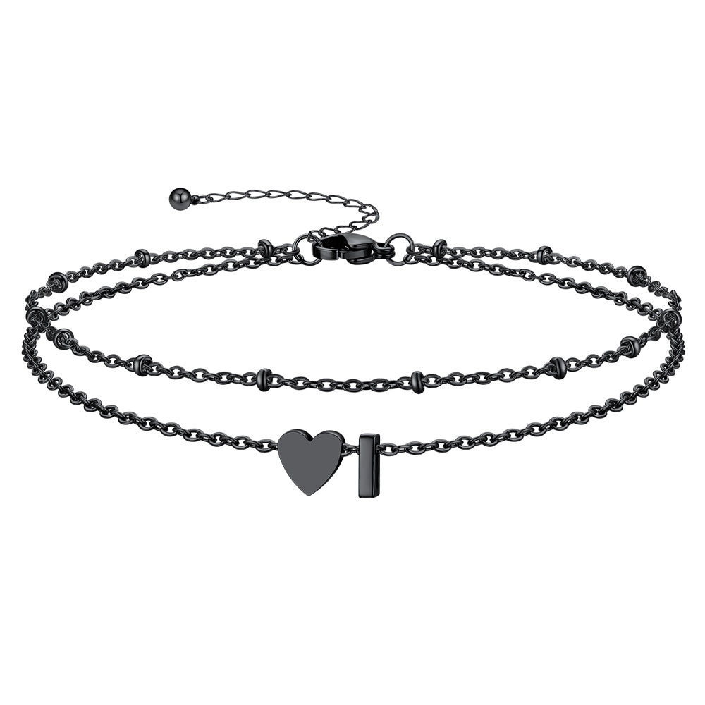 Initial Heart Layered Anklet With Heart for