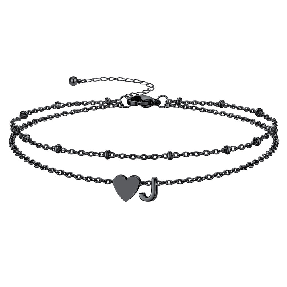 Initial Heart Layered Anklet With Heart for