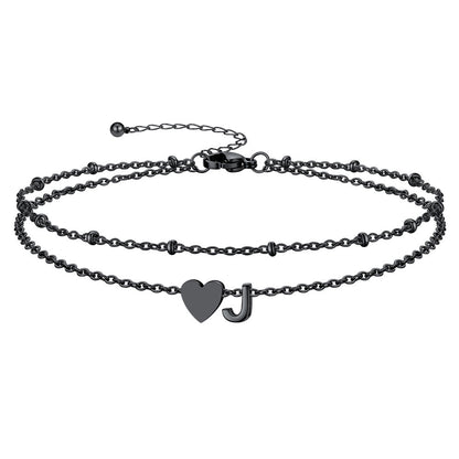 Initial Heart Layered Anklet With Heart for