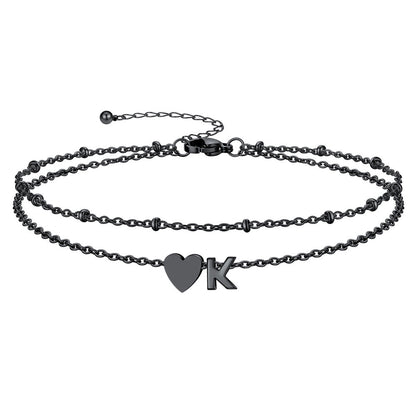 Initial Heart Layered Anklet With Heart for