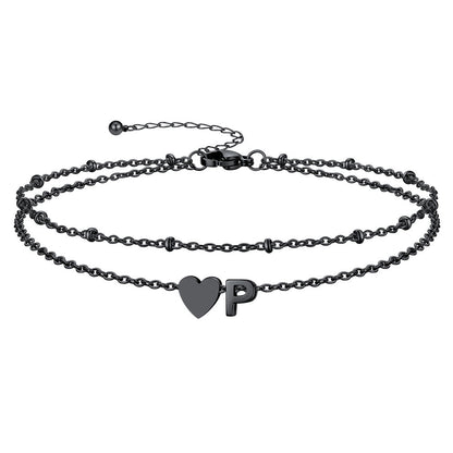Initial Heart Layered Anklet With Heart for