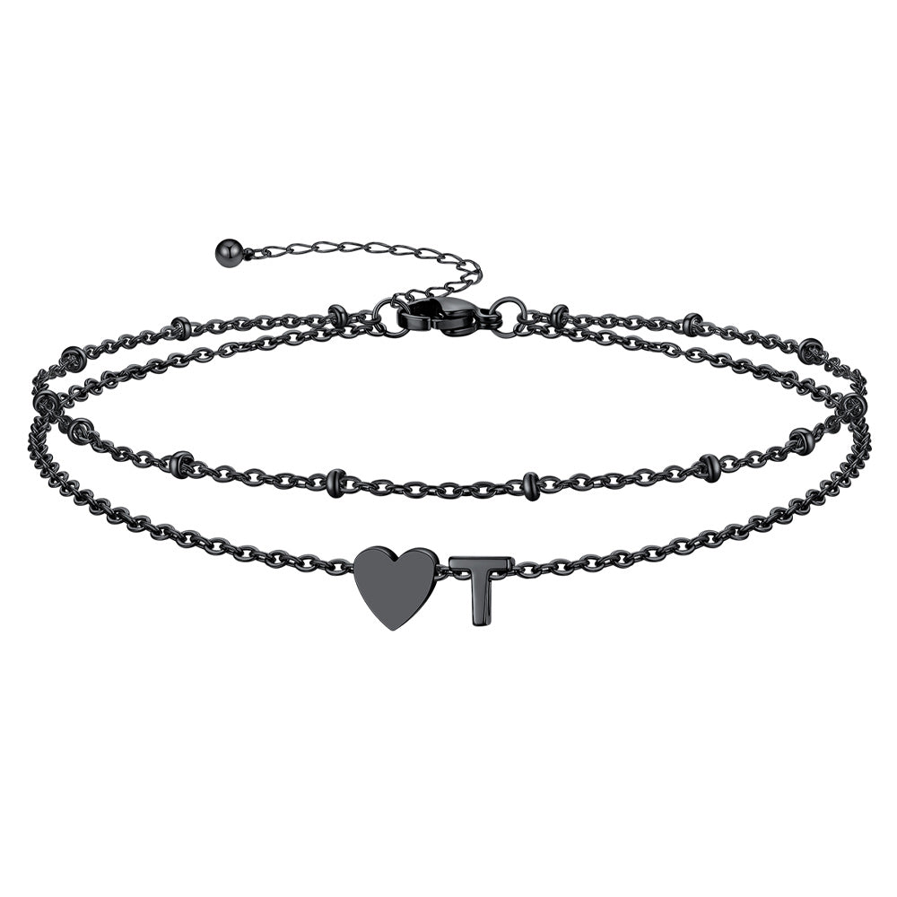 Initial Heart Layered Anklet With Heart for