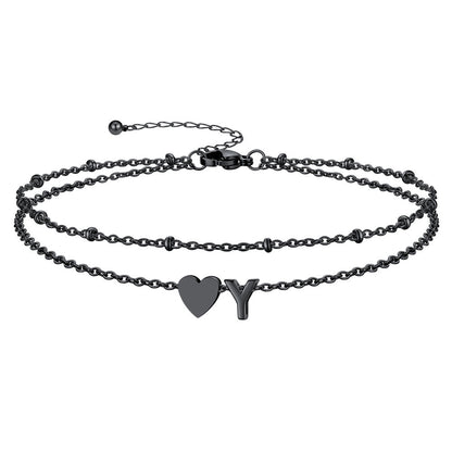 Initial Heart Layered Anklet With Heart for