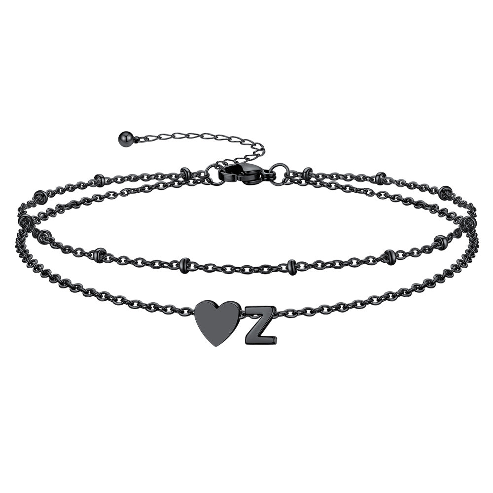 Initial Heart Layered Anklet With Heart for