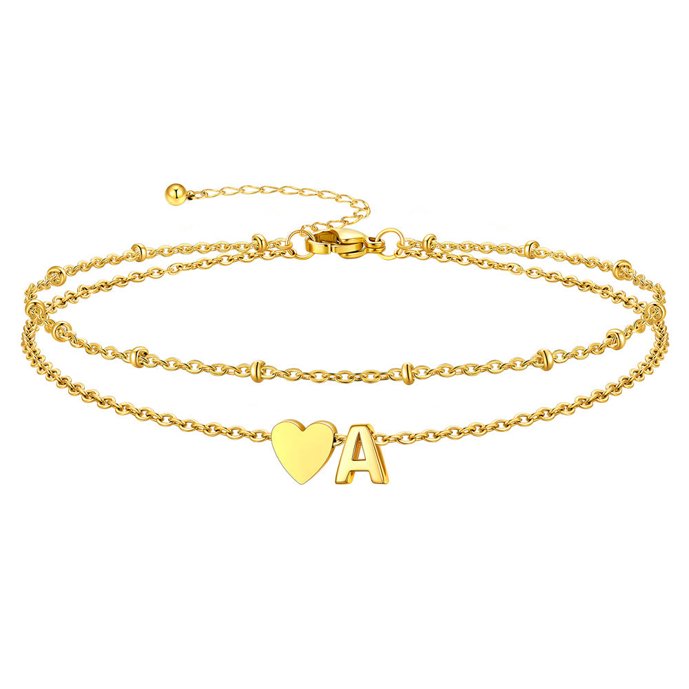 Initial Heart Layered Anklet With Heart for