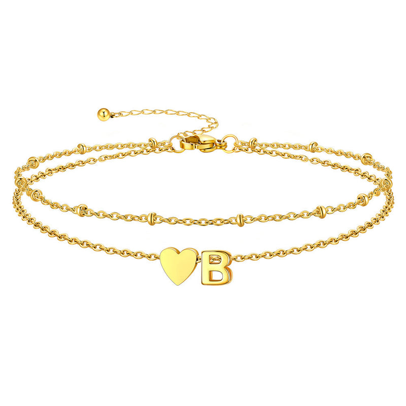 Initial Heart Layered Anklet With Heart for