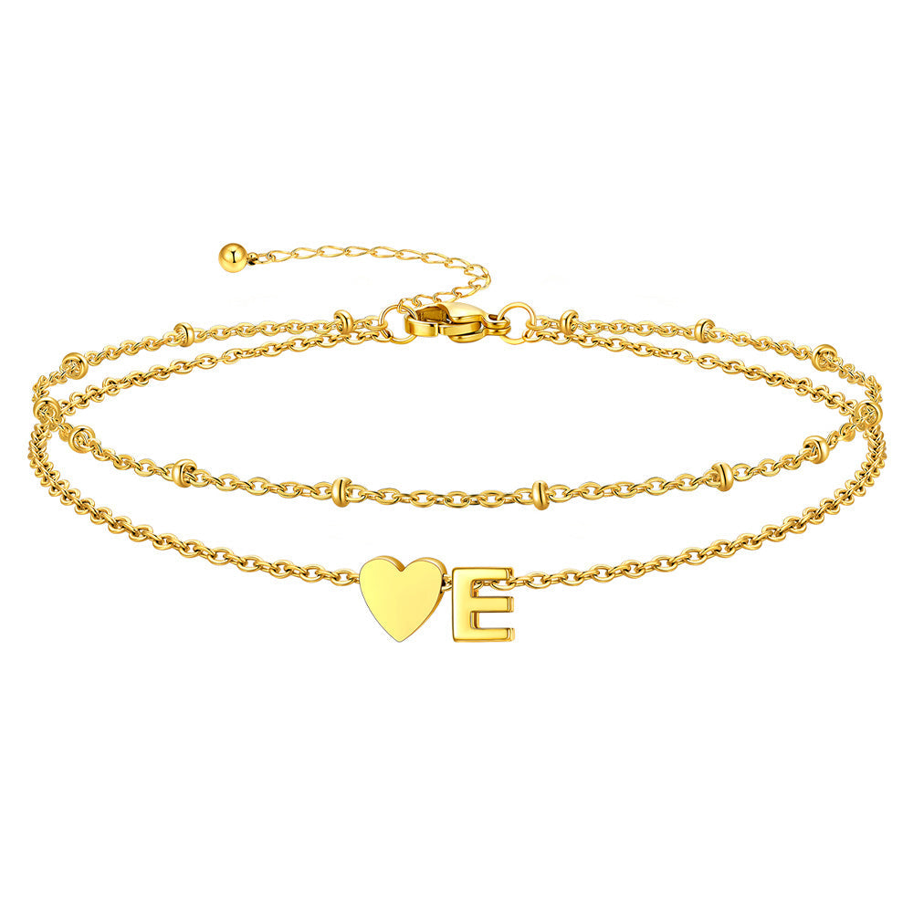 Initial Heart Layered Anklet With Heart for