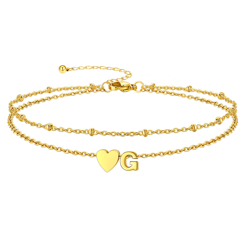 Initial Heart Layered Anklet With Heart for