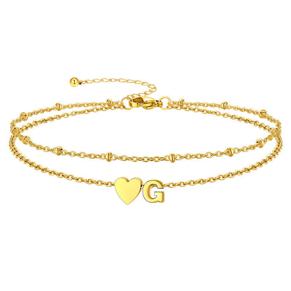 Initial Heart Layered Anklet With Heart for