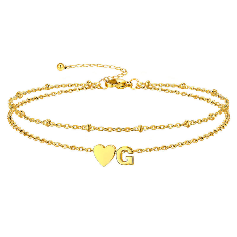 Initial Heart Layered Anklet With Heart for