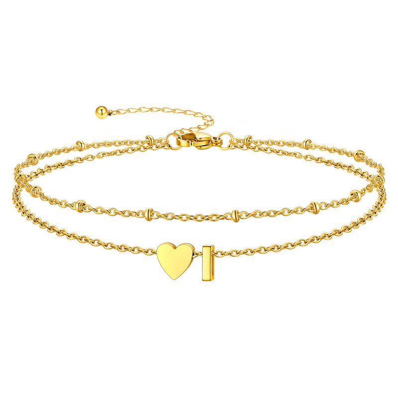 Initial Heart Layered Anklet With Heart for