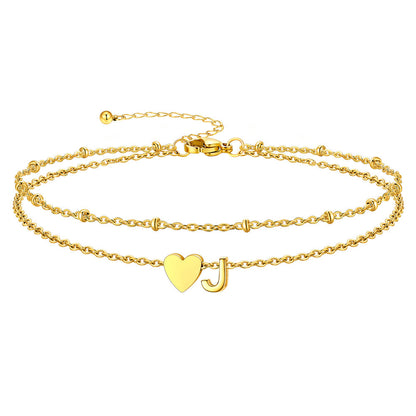 Initial Heart Layered Anklet With Heart for