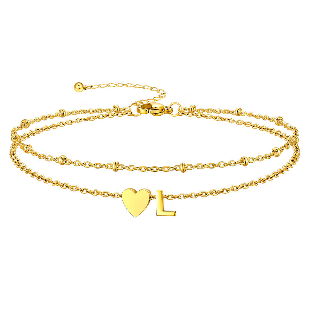 Initial Heart Layered Anklet With Heart for