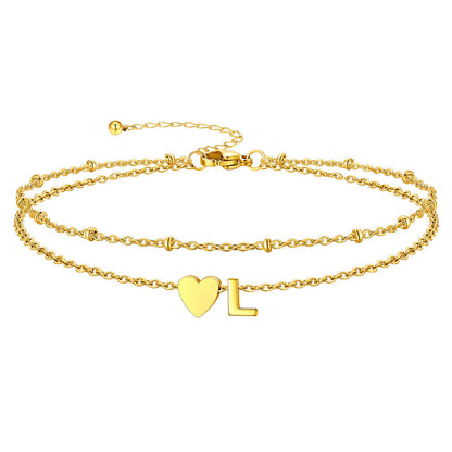 Initial Heart Layered Anklet With Heart for