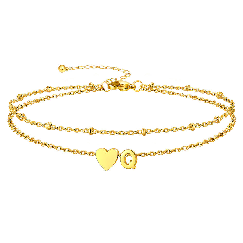Initial Heart Layered Anklet With Heart for