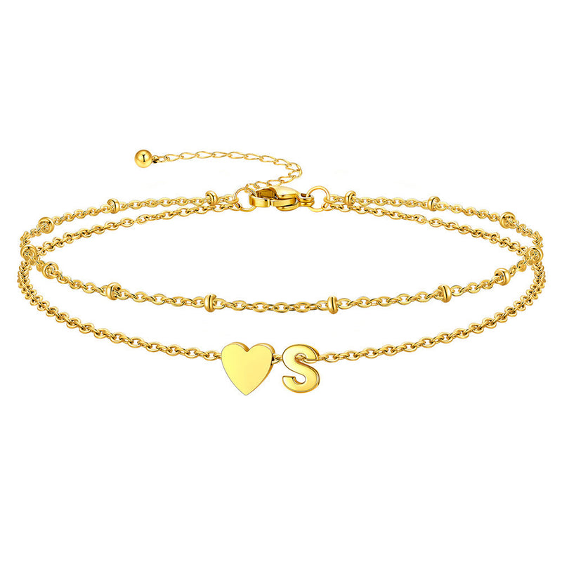 Initial Heart Layered Anklet With Heart for