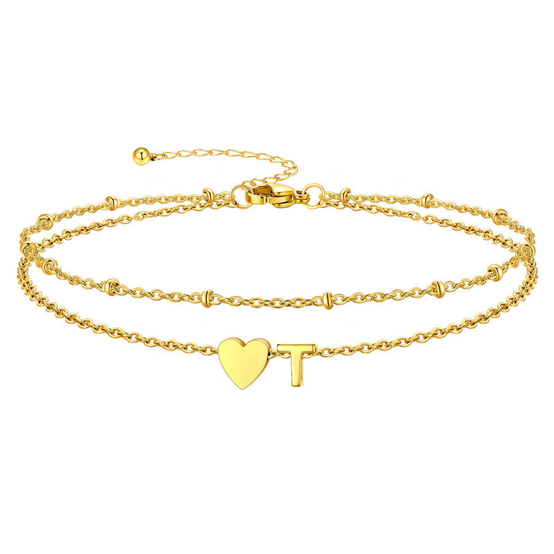 Initial Heart Layered Anklet With Heart for