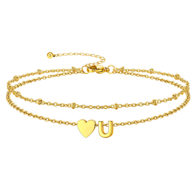Initial Heart Layered Anklet With Heart for