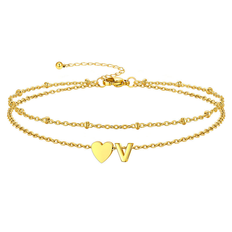 Initial Heart Layered Anklet With Heart for