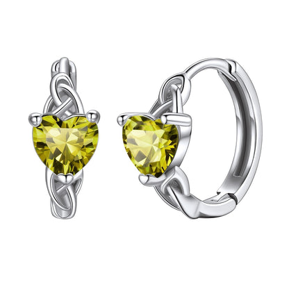 Sterling Silver Celtic Hoop Earrings With Birthstone for