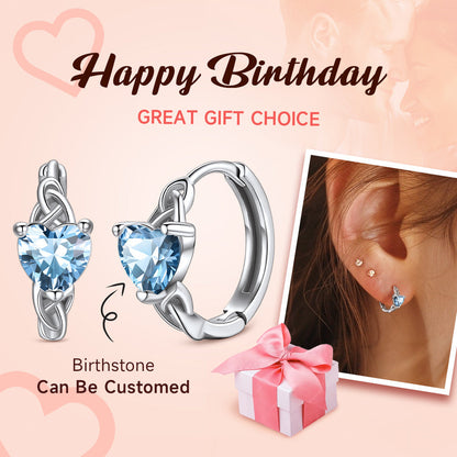 Sterling Silver Celtic Hoop Earrings With Birthstone for