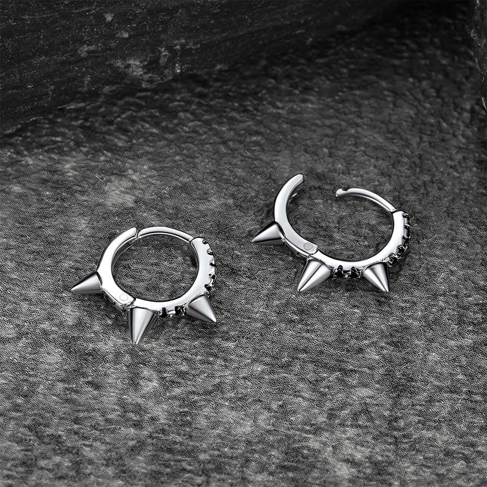 Flash Sterling Silver Spike Hoop Earrings With Black Onyx