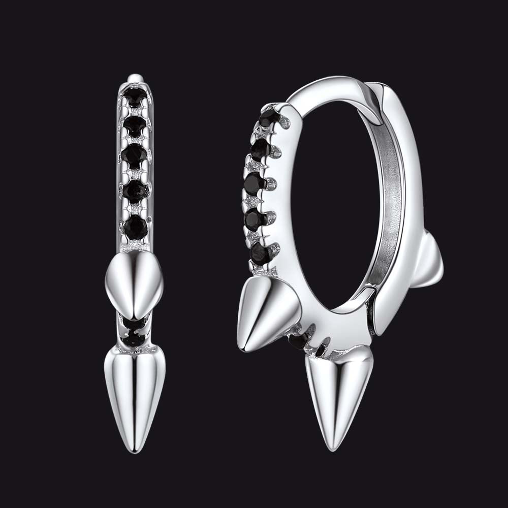 Flash Sterling Silver Spike Hoop Earrings With Black Onyx