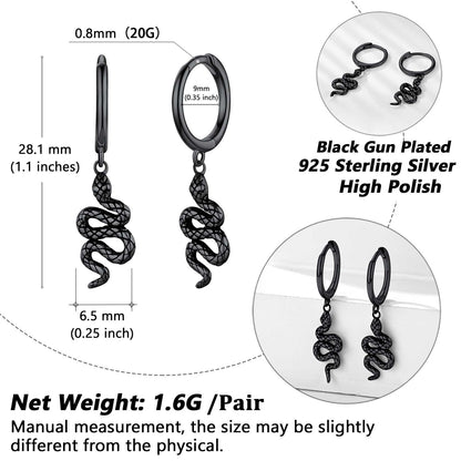 Sterling Silver Snake Dangle Hoop Earrings for
