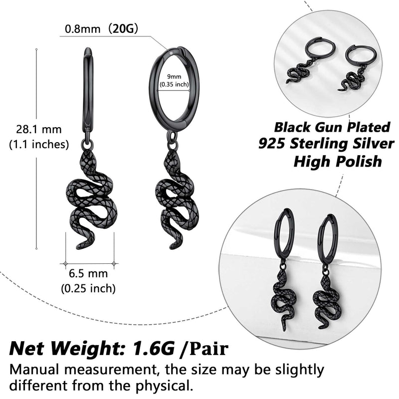 Sterling Silver Snake Dangle Hoop Earrings for