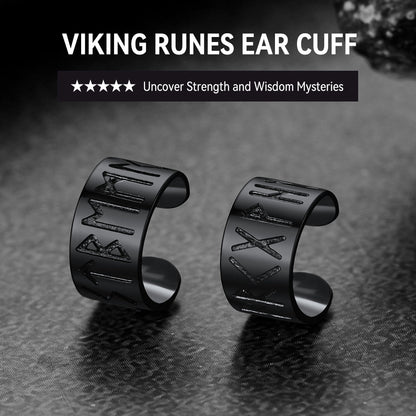 Norse Viking Runes Ear Cuff Earrings for in Sterling Silver