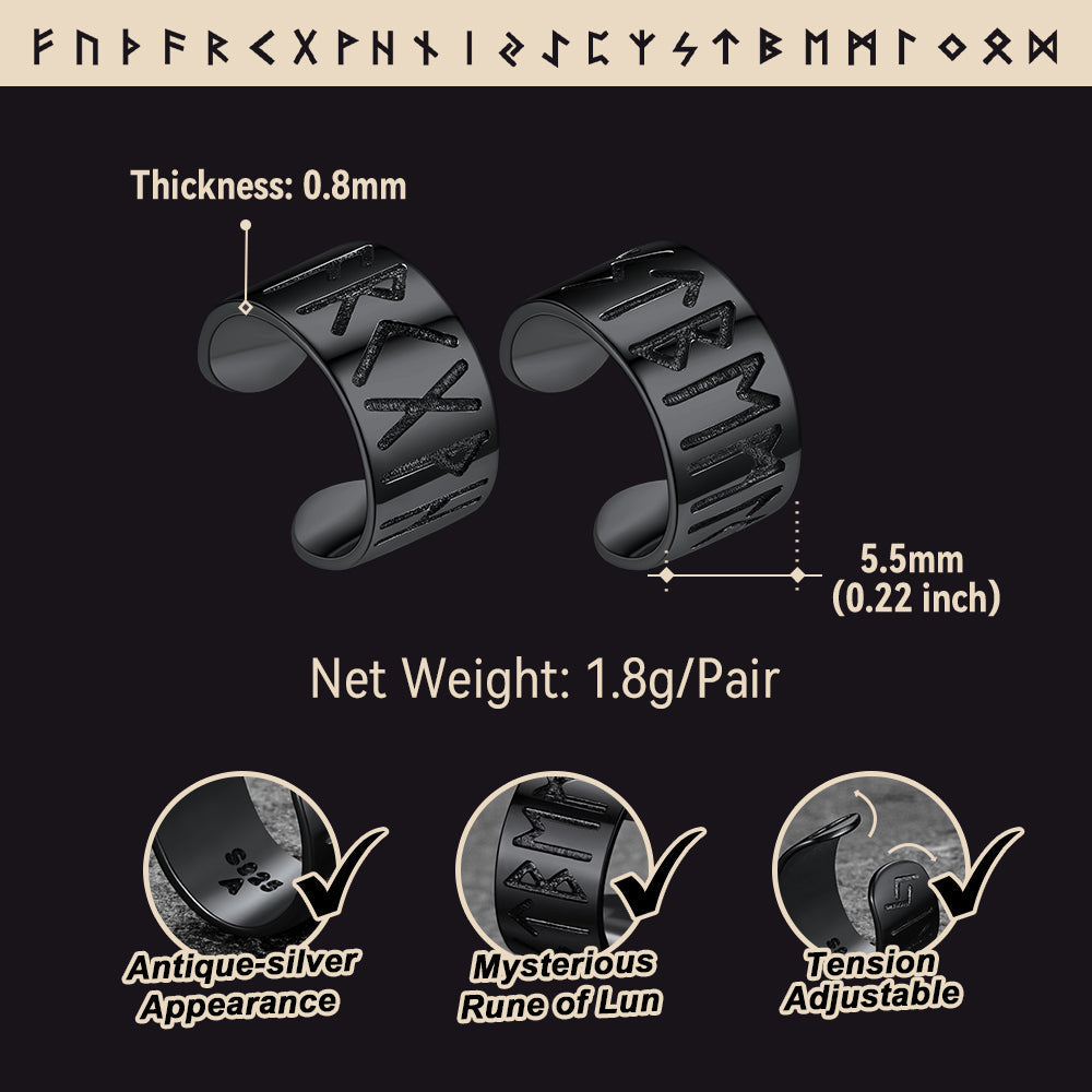 Norse Viking Runes Ear Cuff Earrings for in Sterling Silver