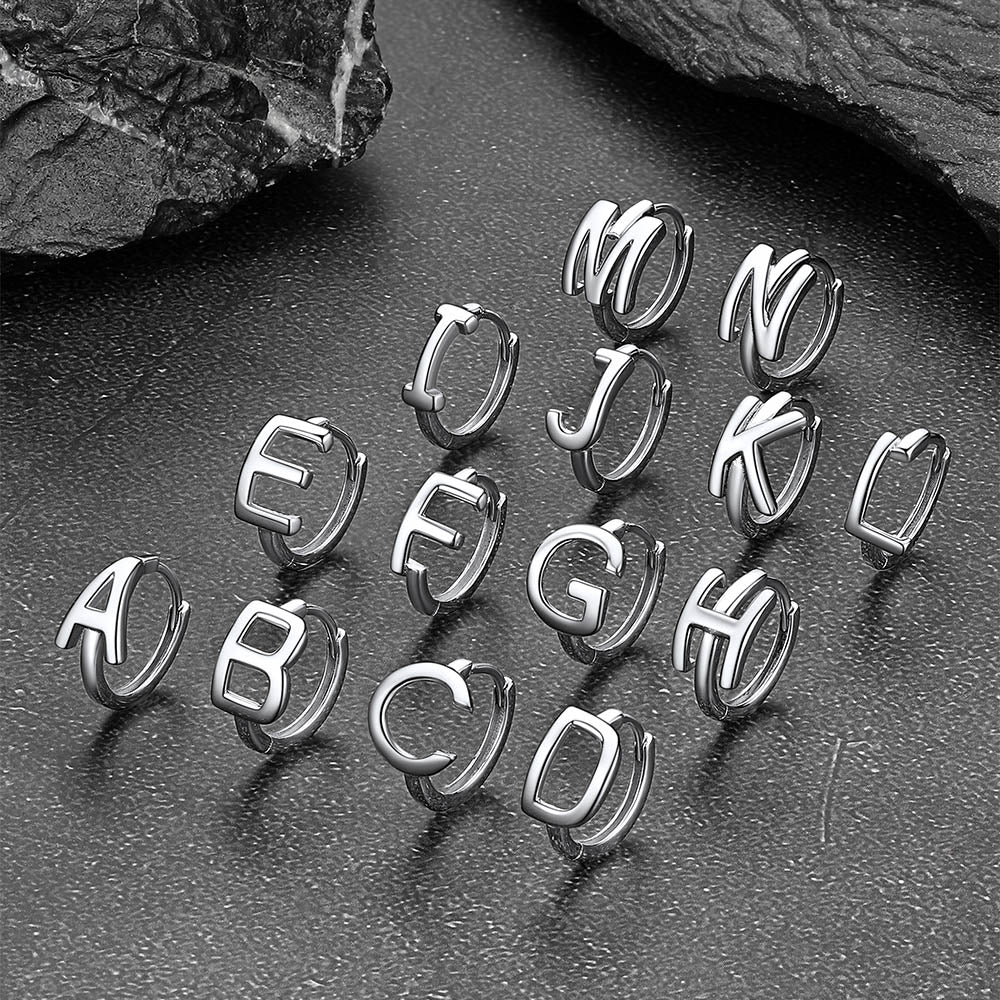Sterling Silver Initial Letter A-z Hoop Earrings for