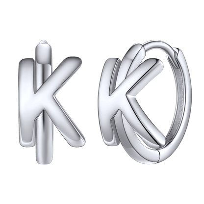 Sterling Silver Initial Letter A-z Hoop Earrings for