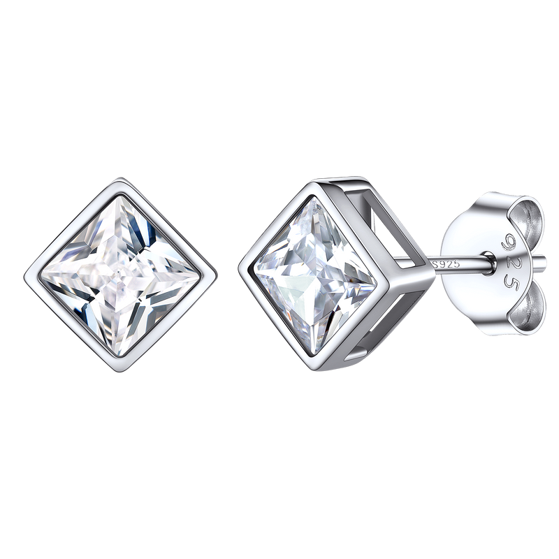 Flash Square Stud Earrings 5mm 7mm Width Sterling Silver
