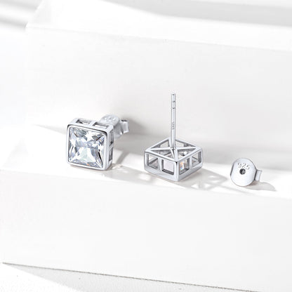 Flash Square Stud Earrings 5mm 7mm Width Sterling Silver