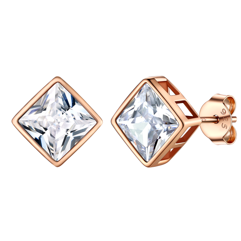 Flash Square Stud Earrings 5mm 7mm Width Sterling Silver