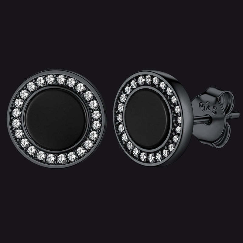 Black Onyx Diamond Stud Earrings for Sterling Silver