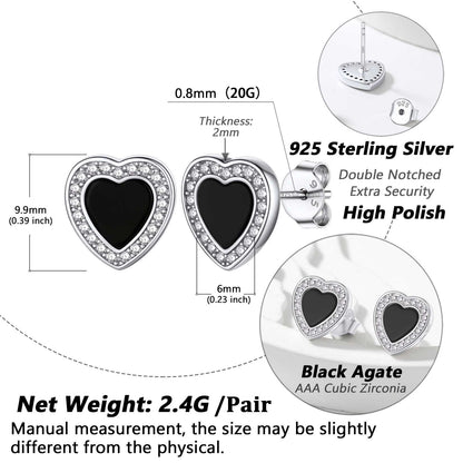 Flash Sterling Silver Heart-shaped Black Onyx Stud Earrings for