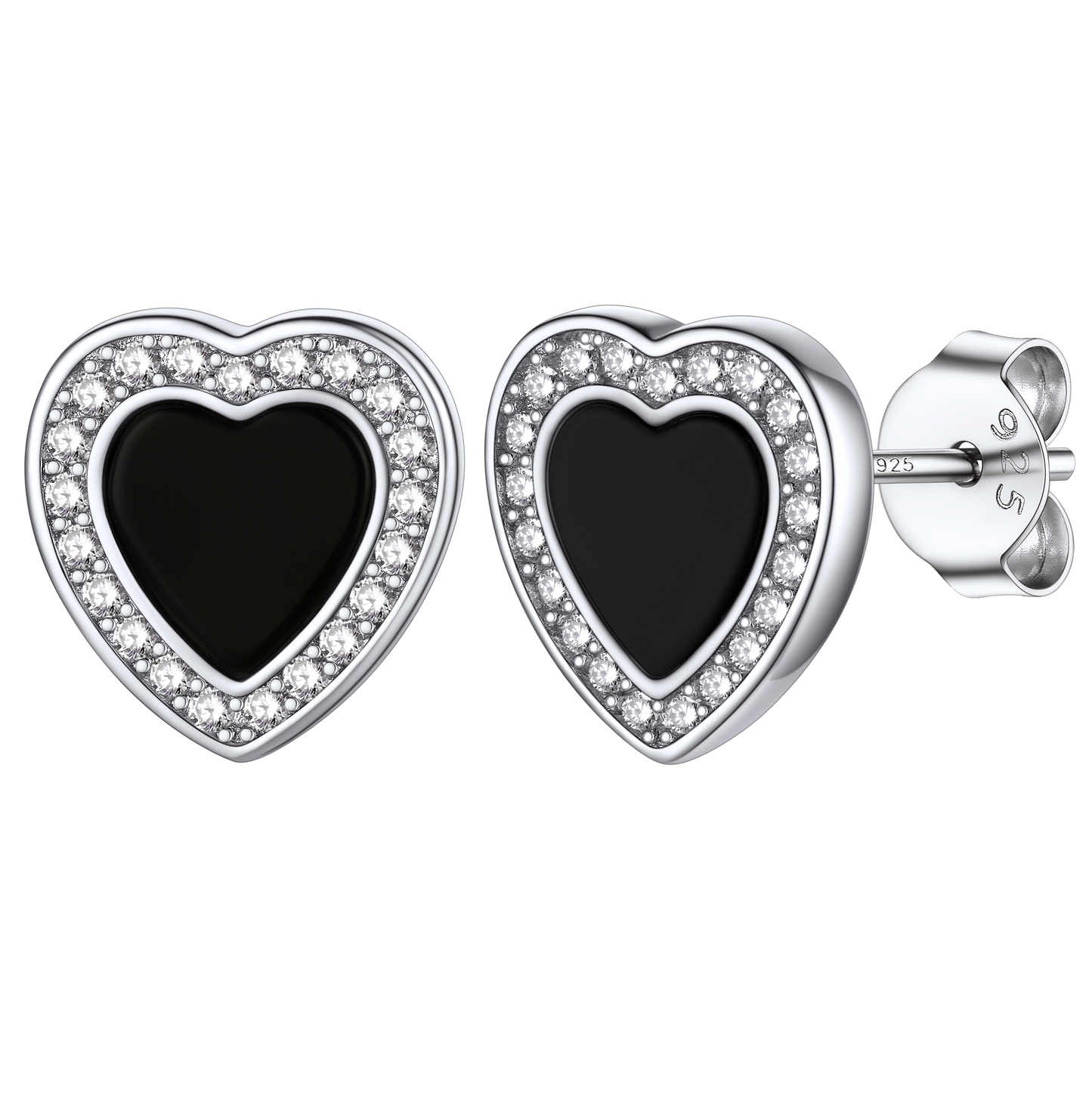 Flash Sterling Silver Heart-shaped Black Onyx Stud Earrings for