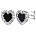 Flash Sterling Silver Heart-shaped Black Onyx Stud Earrings for