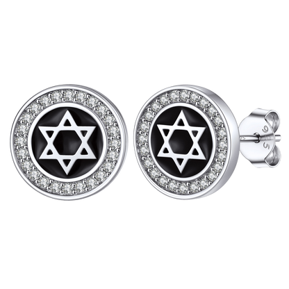 Silver Zircon Star of David Stud Earrings for