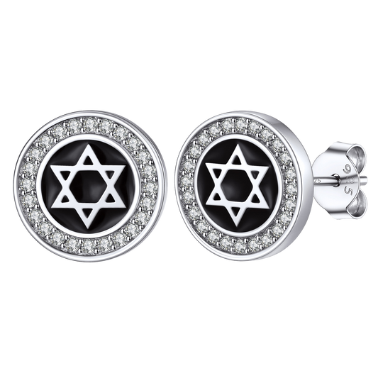 Silver Zircon Star of David Stud Earrings for