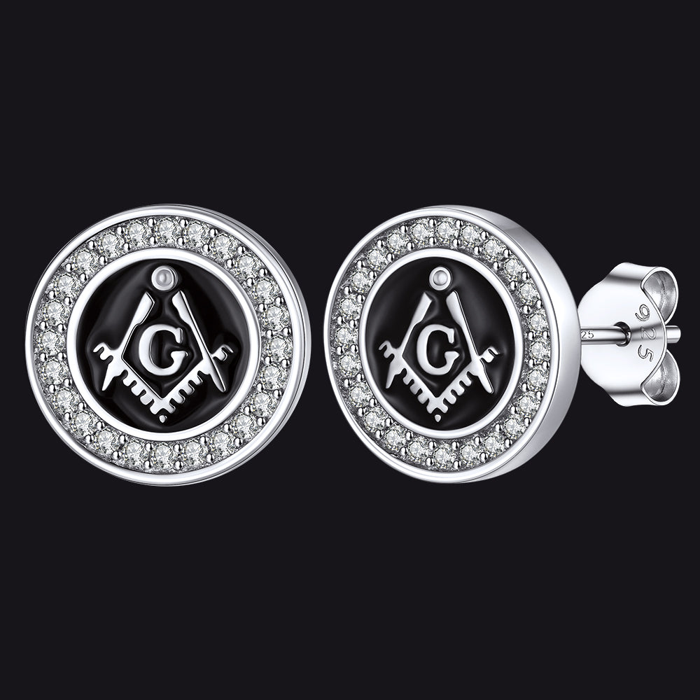 Sterling Silver Masonic Stud Earrings for Freemason