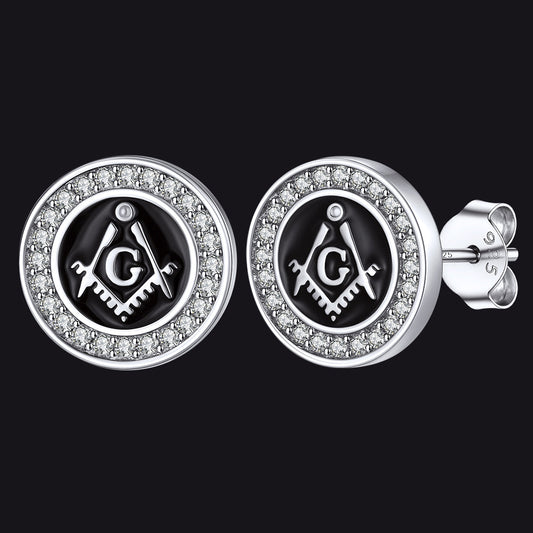 Sterling Silver Masonic Stud Earrings for Freemason