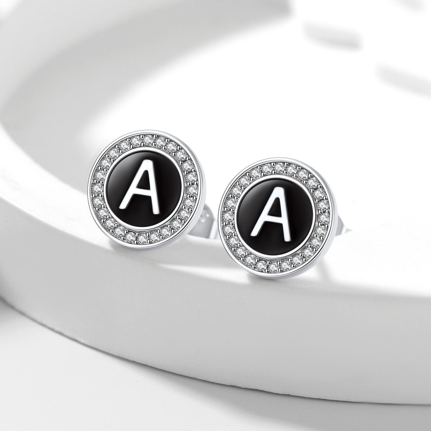 Personalized Black Initial Letter Stud Earrings for